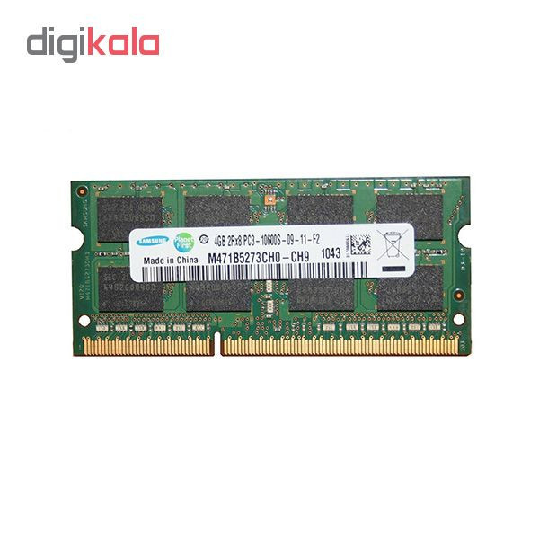رم لپتاپ DDR3 تک کاناله 4 گیگابایت سامسونگ مدل M471B5273CH0-CH9 فرکانس 1333 مگاهرتز، تایمینگ CL9، ولتاژ کاری 1.5 و 1.35 ولت، نوع SO-DIMM با 204 پین