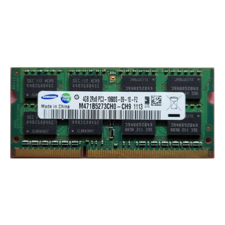 رم لپتاپ DDR3 سامسونگ مدل PC3-10600 ظرفیت 4GB تک کاناله فرکانس 1333MHz تایمینگ 9 نوع SO-DIMM