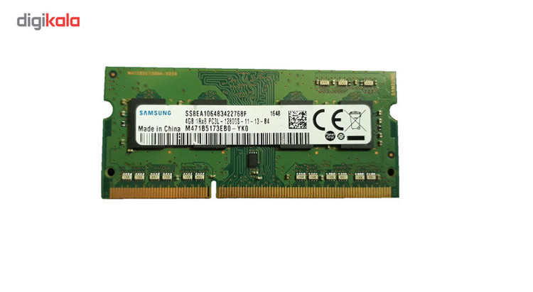 رم لپتاپ سامسونگ DDR3L SO-DIMM مدل M471B5173EB0-YKO ظرفیت 4 گیگابایت فرکانس 1600 مگاهرتز تایمینگ CL11 و 204 پین